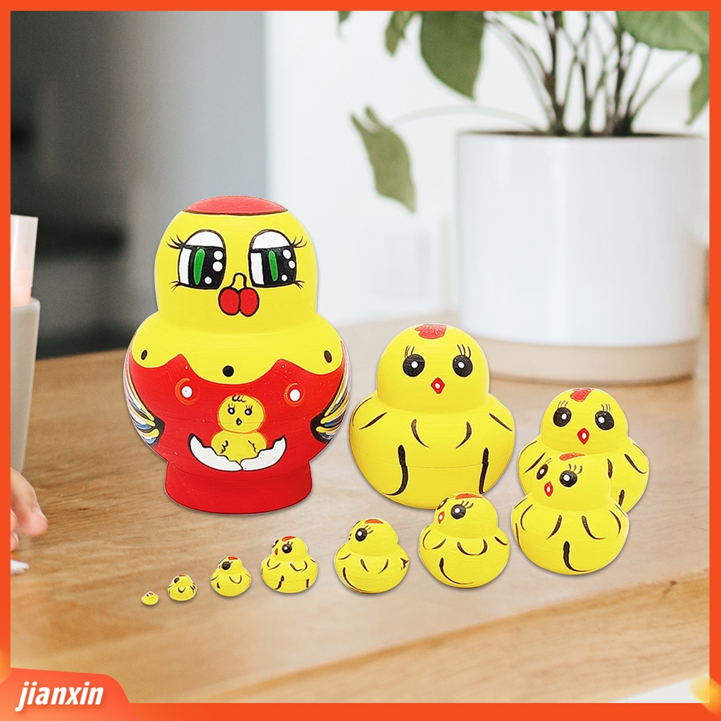 [Jianxin] Mal 1set Boneka Bersarang Indah Desain Hewan Sepuluh Lapis Kartun Anak Ayam Matrioska Mainan Untuk Anak