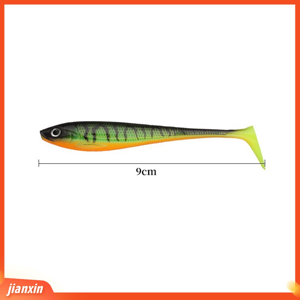 [Jianxin] 5pc 9cm Umpan Umpan 3D Fisheye Simulasi Desain Realistis Menggoda Angling Umpan Jalan Plastik T-tail Soft Lure Outdoor Fishing