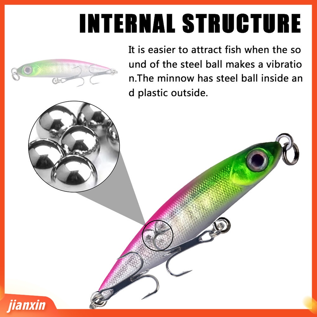 [Jianxin] 5.3cm/3g Lure Bait 2kait Treble Tajam Barb Vibrant Steel Balls Plat Lidah Panjang Tenggelam Perlahan Umpan Bionik Untuk Memancing Di Luar Ruangan