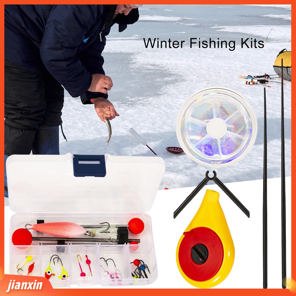 [Jianxin] 1 Set Perlengkapan Memancing Musim Dingin Stabilitas Bagus Pemasangan Mudah Kuat Portabel Tahan Aus Angling Baja Karbon Tinggi Es Pancing Musim Semi Kombinasi Garis Kait Untuk Outdoor