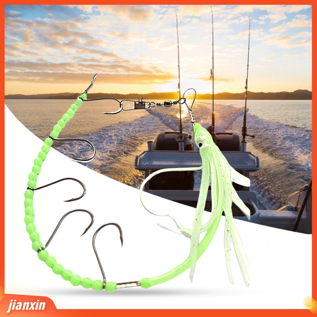 [Jianxin] squid String Hook 5kait Tajam Kawat Baja Manik-Manik Kecil Tembus Kuat Warna Cerah Glow in Dark Gurita String Tropical Saury Hairtail Fishhook Untuk Outdoor