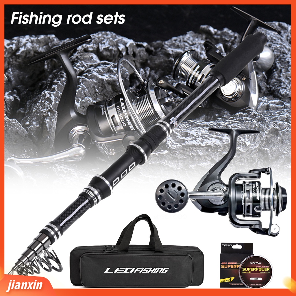 [Jianxin] 1 Set LEO Pancing Telescopic Rust-proof Portable Ultra Light Marine Fishing Rod Set Alat Pancing