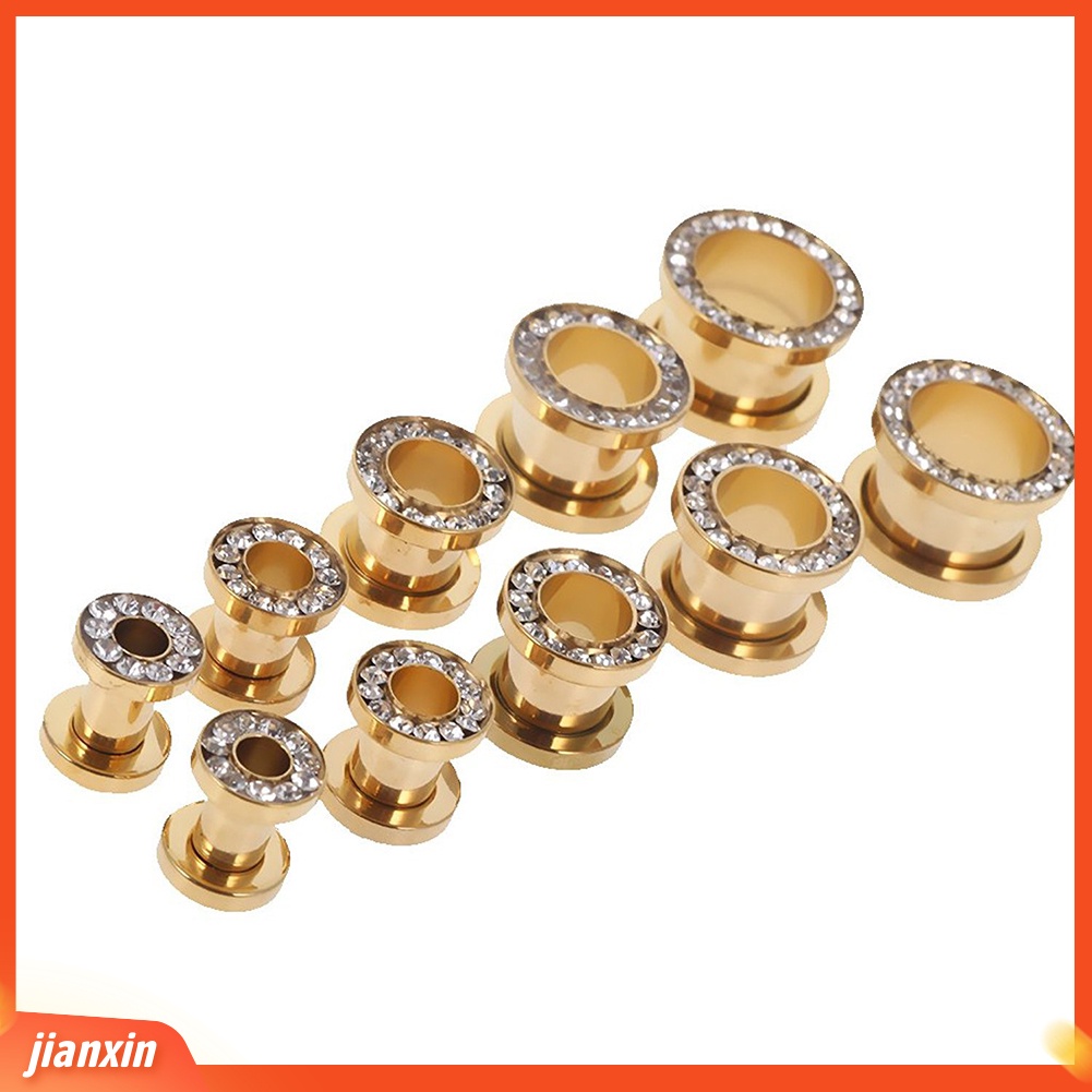 [Jianxin] 1Pc Stainless Steel Rhinestone Inlaid Plating Ear Plug Earring Piercing Jewelry