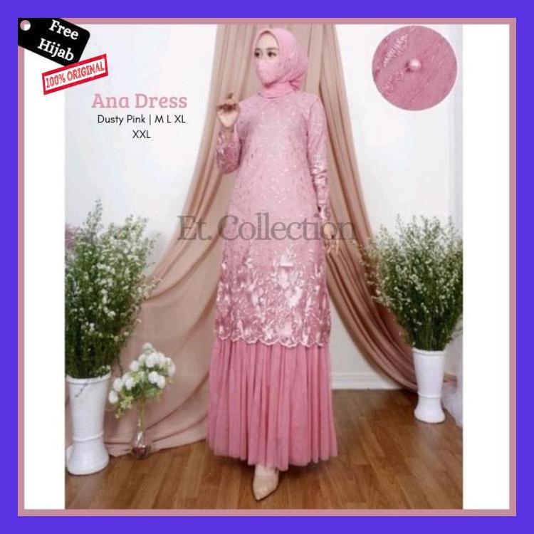 (Free Hijab) Gamis Brukat Tile Modern - Dress Pesta -Gaun Pesta Wanita turuytuyu