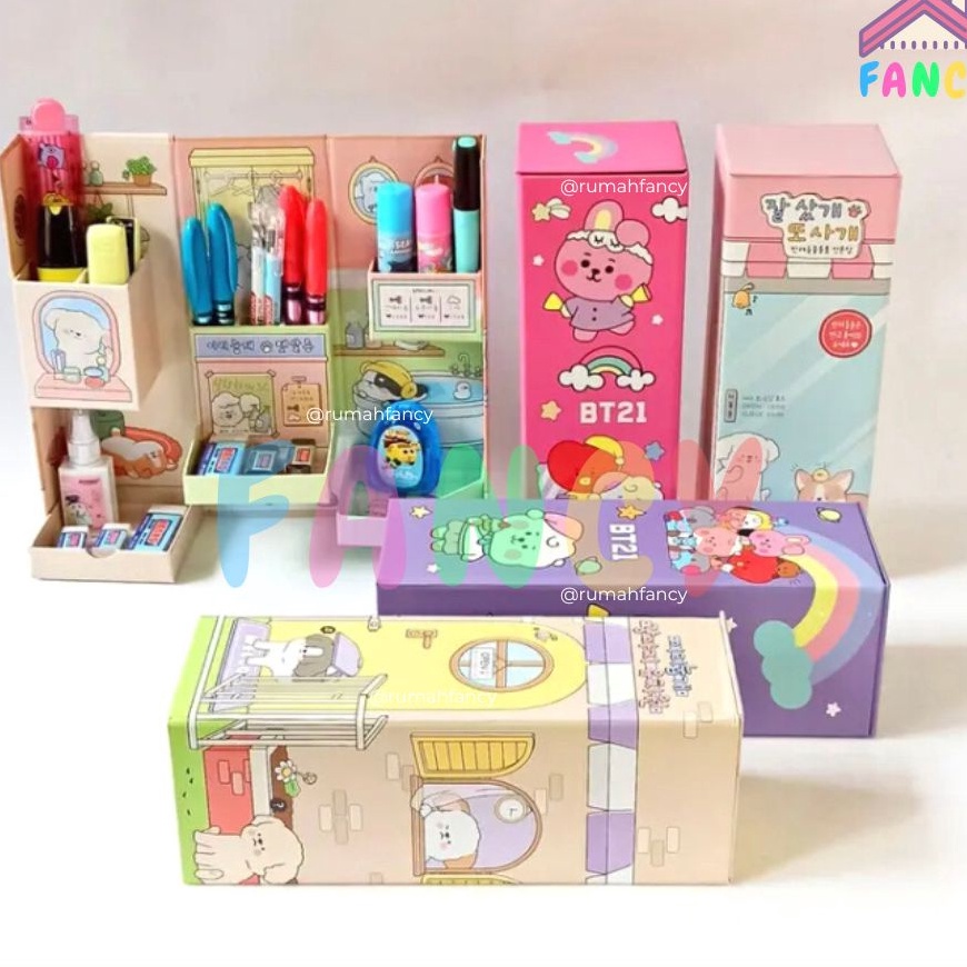 

️✔️✔️ [FREE DUS + BUBBLE] Tempat Pensil Kotak Pensil Magnet Susun Berdiri Tingkat Model Rak D 473 530 BT21 / Warna Pastel MACARON !