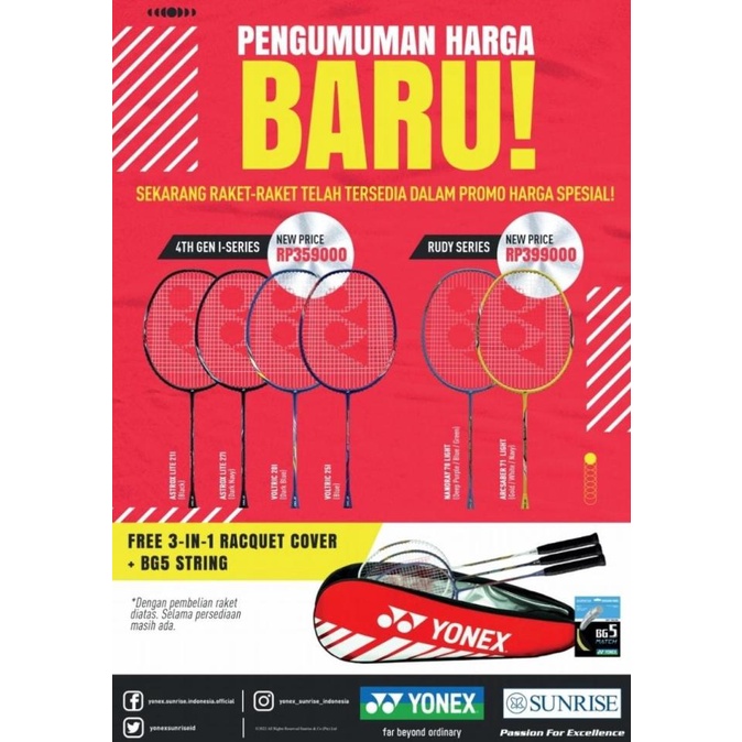 Raket Yonex Original I-Series Astrox Lite 21I / Astrox 27I (Tas Senar) Nadinealmirastore