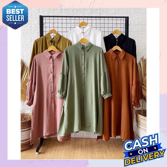 Baju Atasan Tunik Wanita Terbaru 2023 / Lemia Tunik Katun Toyobo Putih Tunik Bahan Crinkle / Other