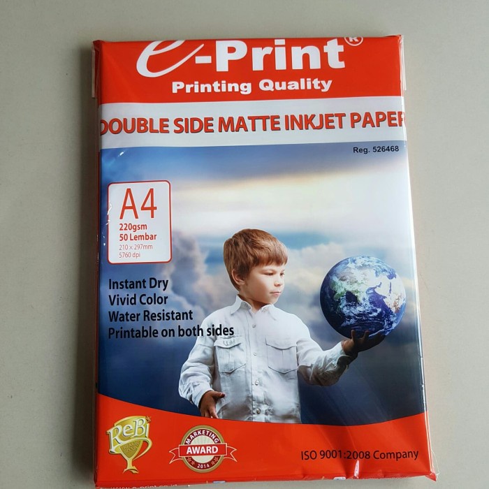 

Terlaris E-Print Double Side Matte Inkjet Paper A4 220Gsm