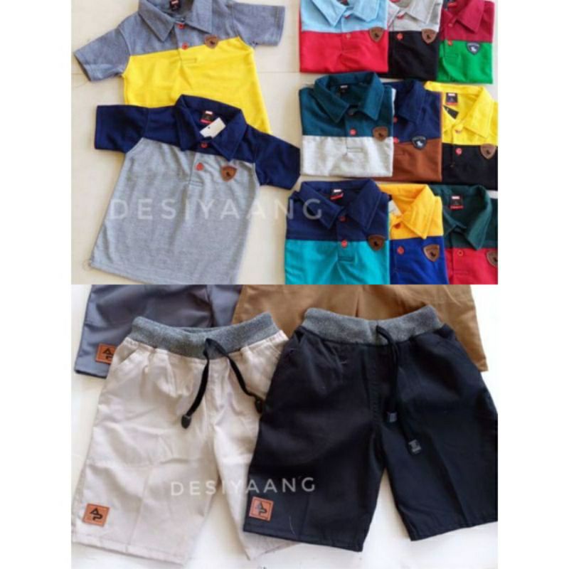 SETELAN POLO KERAH SIZE L USIA 7 8 9 TAHUN PILIH WARNA