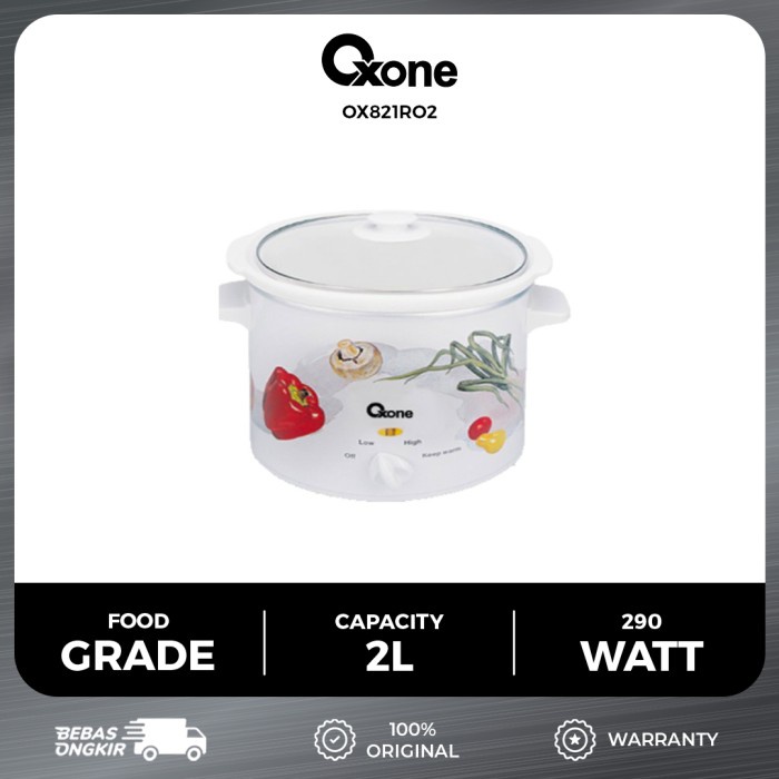 Oxone OX821RO2 Slow Cooker Panci Kukus Keramik 2 L White