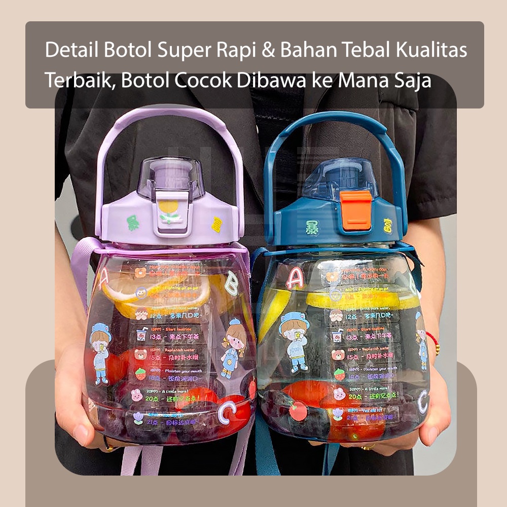 HUGO Botol Air Anak Bening Anti Bocor 1300 ml Botol Minum Lucu Premium BPA FREE