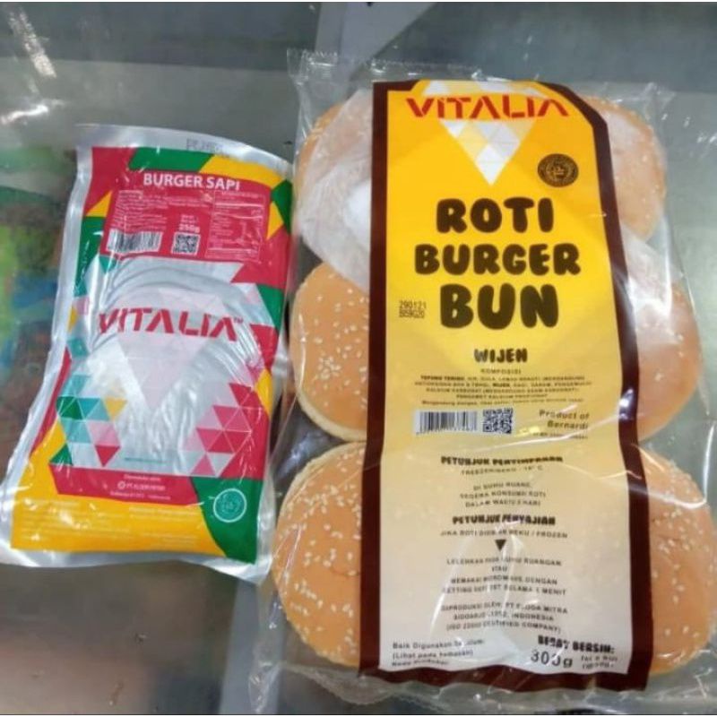 

Vitalia Roti Burger Wijen 6s Plus Vitalia Daging Burger 10s [ Paket Roti Burger ]