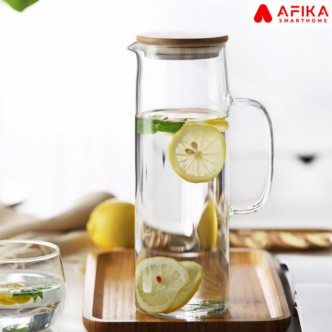 Teapot Teko Teh Kaca Pitcher Glass Tutup Bambu Kayu Besar Tea Pot