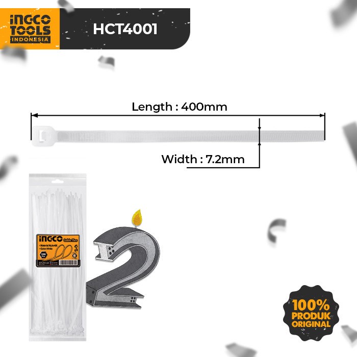 

100-Pcs Cable Ties 40Cm Putih Ingco Hct4001 Tali Kabel Tis Tie Nylon