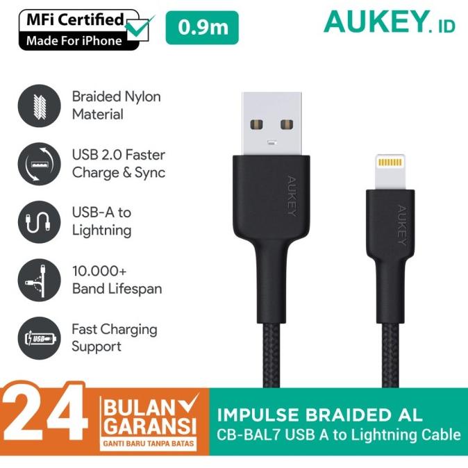 Kabel Charger Iphone Aukey Cb-Bal7 0.9M Mfi Lightning - 501419