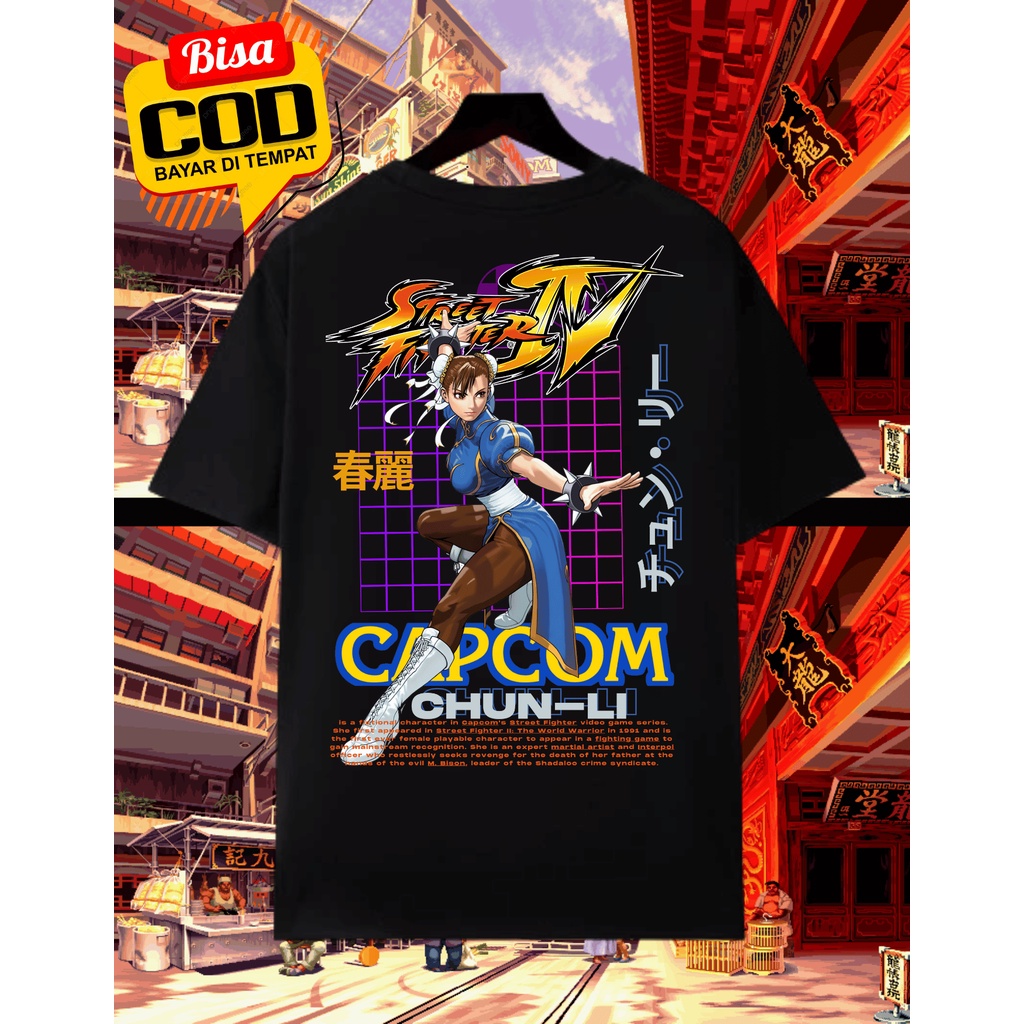Sultankaos89 Baju Distro Combed 30s Gambar Chunlie T-shirt Distro Unisex Gambar Street Fighter Capco