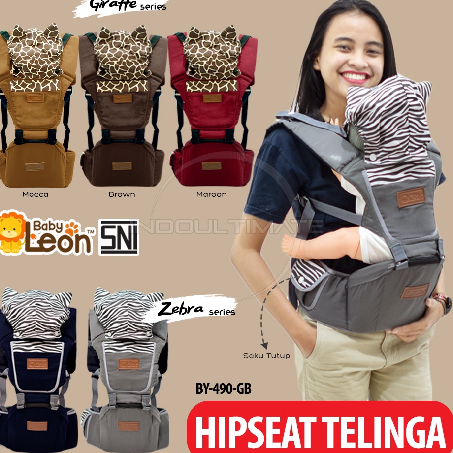 (Terbaik) BABY LEON 5in1 Way Gendongan Hipseat + Penutup Kepala Baby Carrier Gendongan Duduk Bayi BY