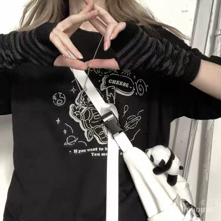 Sarung tangan setengah jari bergaris Jepang / lengan pelindung matahari siswa / lengan tangan untuk