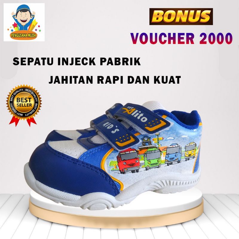 Sepatu Anak TK Cewek/Cowok TAYO Tanpa Tali