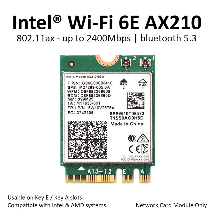 Intel WiFi 6E AX210 Wireless Card Bluetooth 5 AX M.2 NGFF AX210NGW