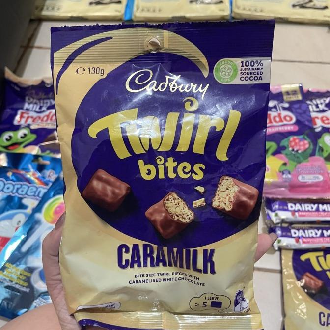 

Cadbury Twirl Bites Caramel Caramilk 130gr Coklat Chocolate Import