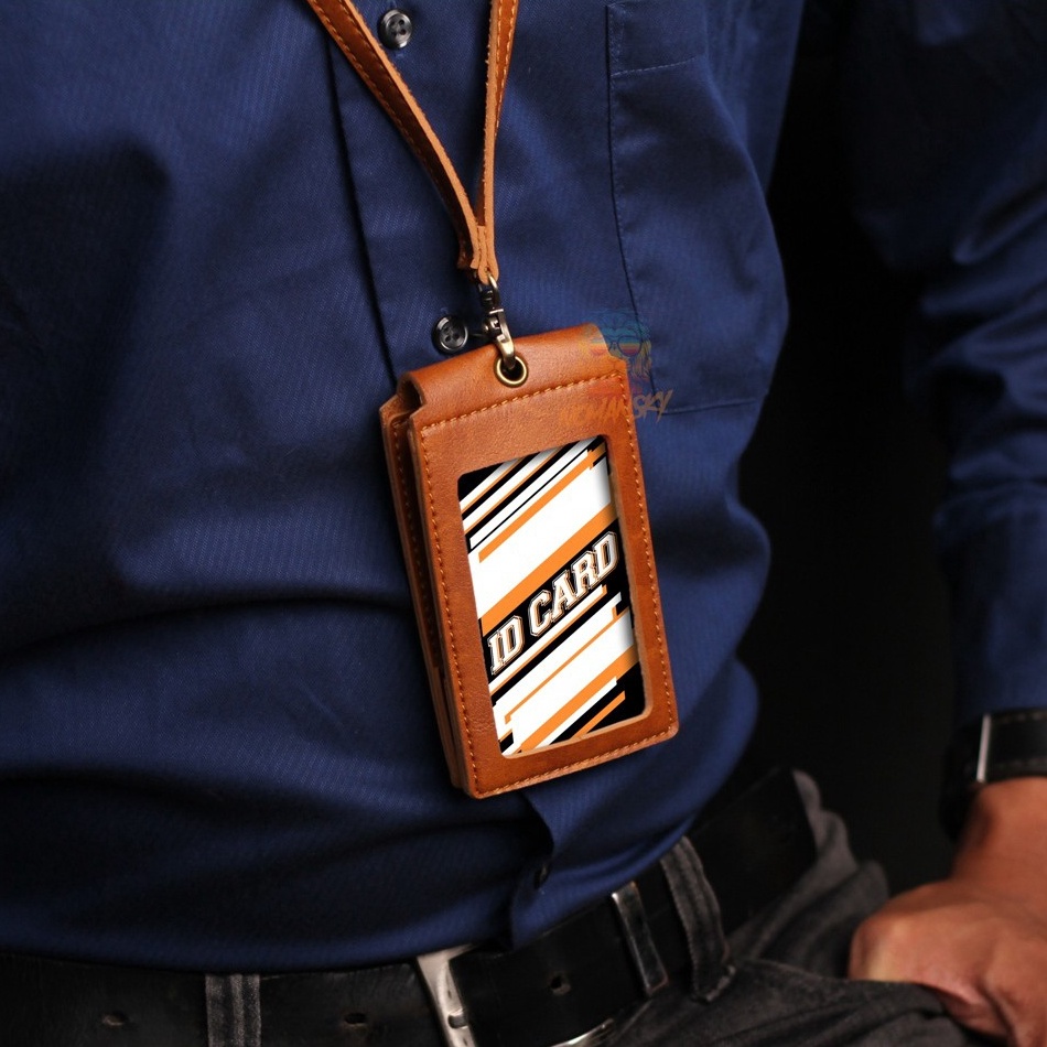 

[KODE PRODUK 8PZPZ7396] Card Holder 2 Mika dan 1 Mika Id Card Kalung Holder Name Tag Kulit Tempat Id Card Kantor