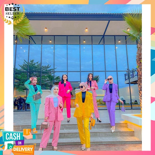 One Set Blazer Wanita Kerja  Korean Style Jumbo Stelan Jas Kantor Blezer Cewek Casual Setelan Jas Te