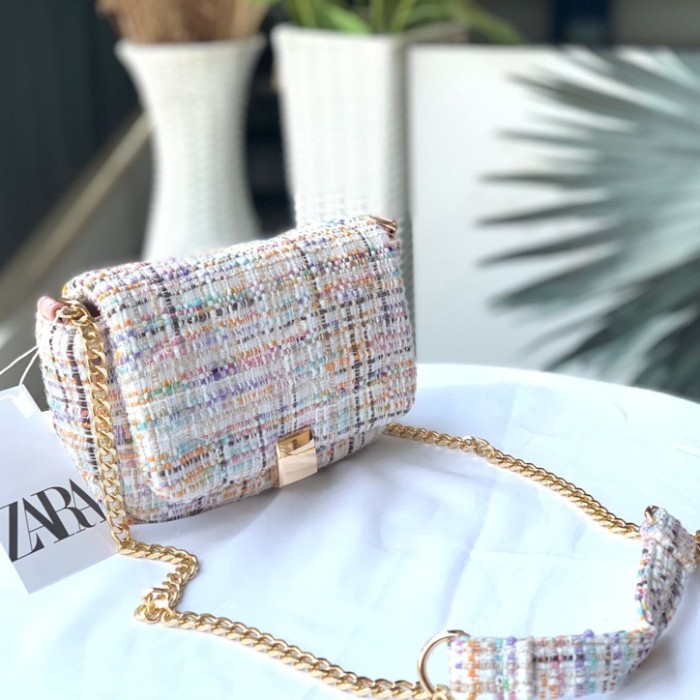 FLASH SALE TAS SELEMPANG ZARA TWEED WANITA ORIGINAL STORE TERBARU FRZ320 TERBARU