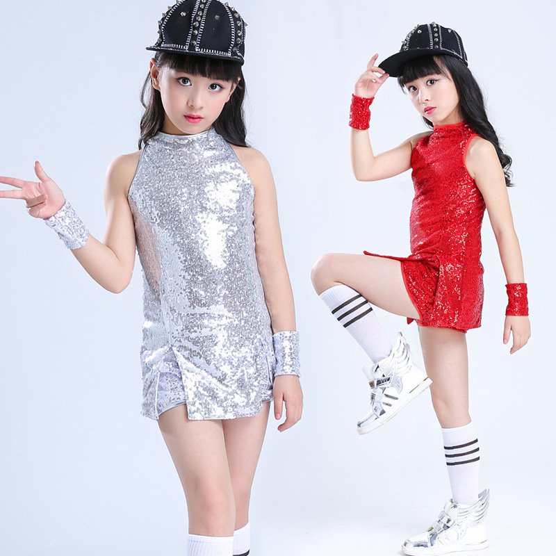 Children's Jazz Dance Costume Sequins Hiphop Korean Set Girls' Catwalk Dance Cheerleading Costume Fa