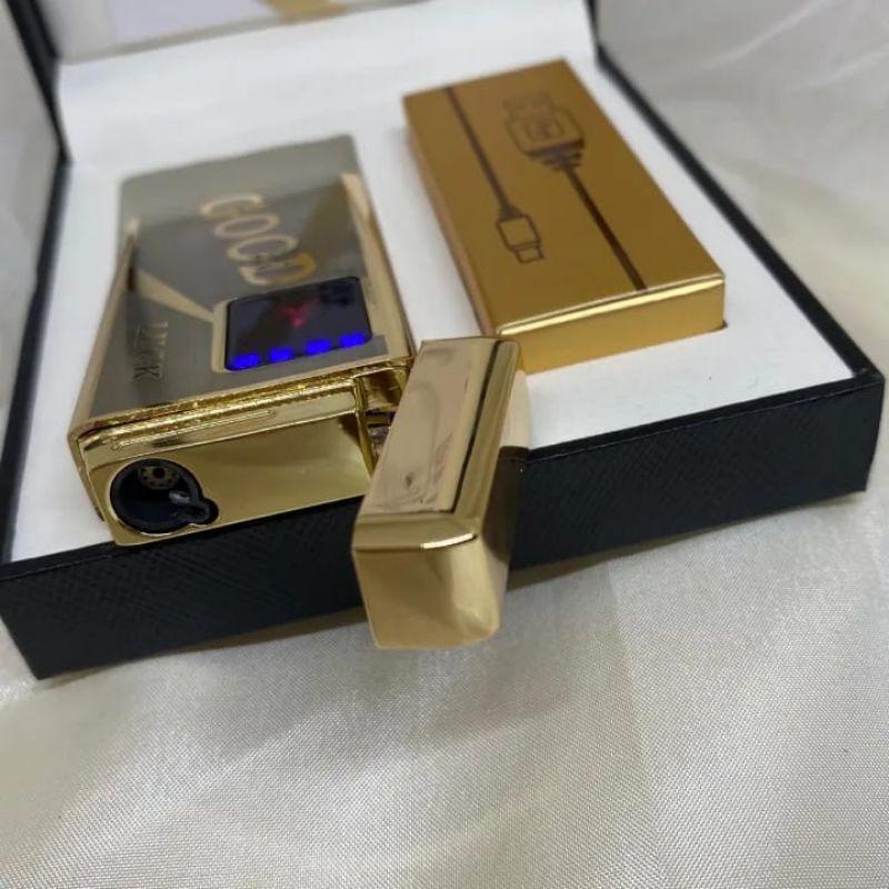 KOREK API LIGHTER ELEKTRIK DESAIN GOOD LUCK SET + BOX + CHARGER