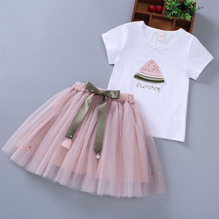 BEST SELLER. [PRINCESS KESLI] 1-9tahun Setelan baju anak perempuan Kaos+Rok Dress anak Gaun anak cew