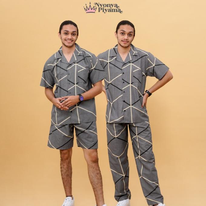 Nyonya Piyama Katun Set Piyama Pria - Sergio Grey Classic