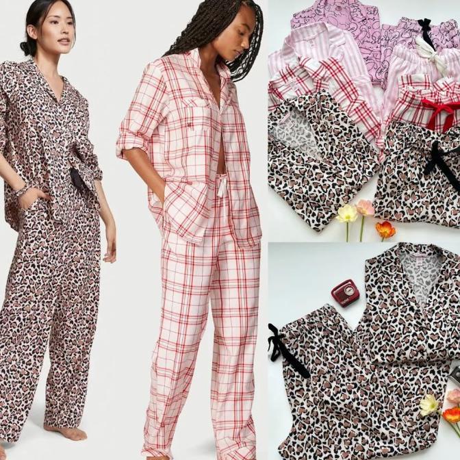 Baju Tidur Piyama Katun Victoria Secret Long Pajamas Set Original