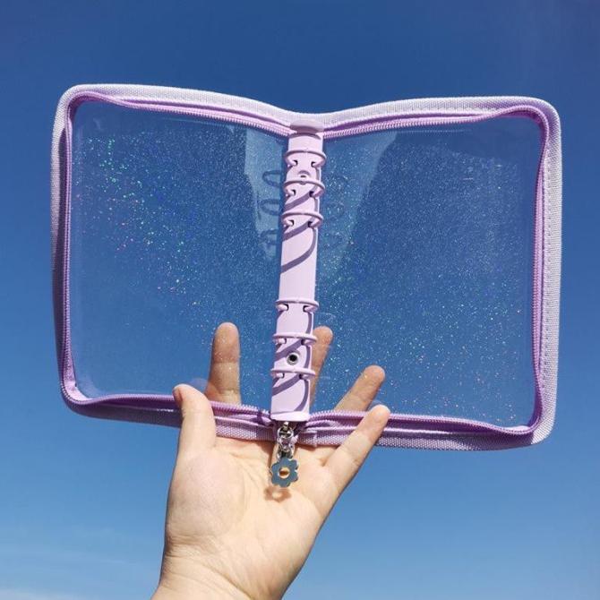 

A5 Binder Cover PVC Glitter Resleting Zipper Binder 6 Ring