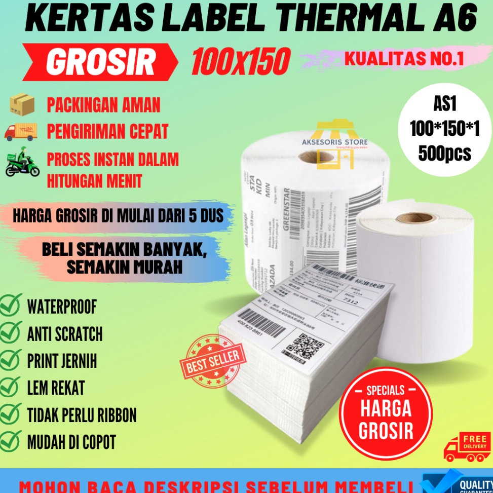 

TERBARU GROSIR KERTAS THERMAL LABEL STICKER 350PCS 500PCS UKURAN A6 100X150