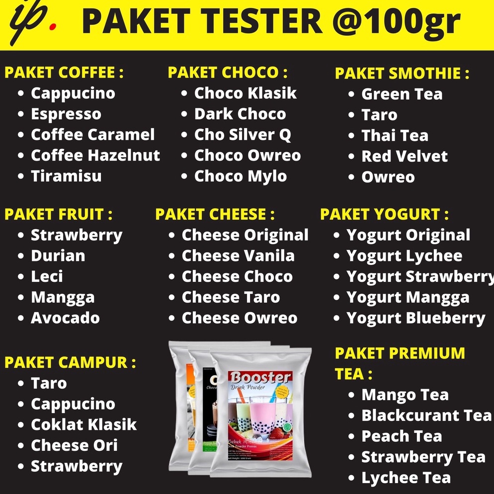 

ご PAKET TESTER / SAMPLE Bubuk Minuman Best 5 Varian, Harga adalah 1 Paket berisi 5 Variant ➭