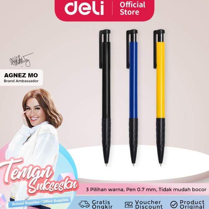 

Deli Pulpen Retractable 3 Warna 1Box Isi 36Pcs Hasil Tinta Tebal 6546