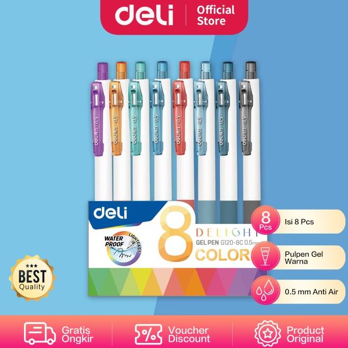 

Deli Color Gel Pen / Pulpen Gel Warna Isi 8Pcs 0.5Mm Anti Air Eg120-08