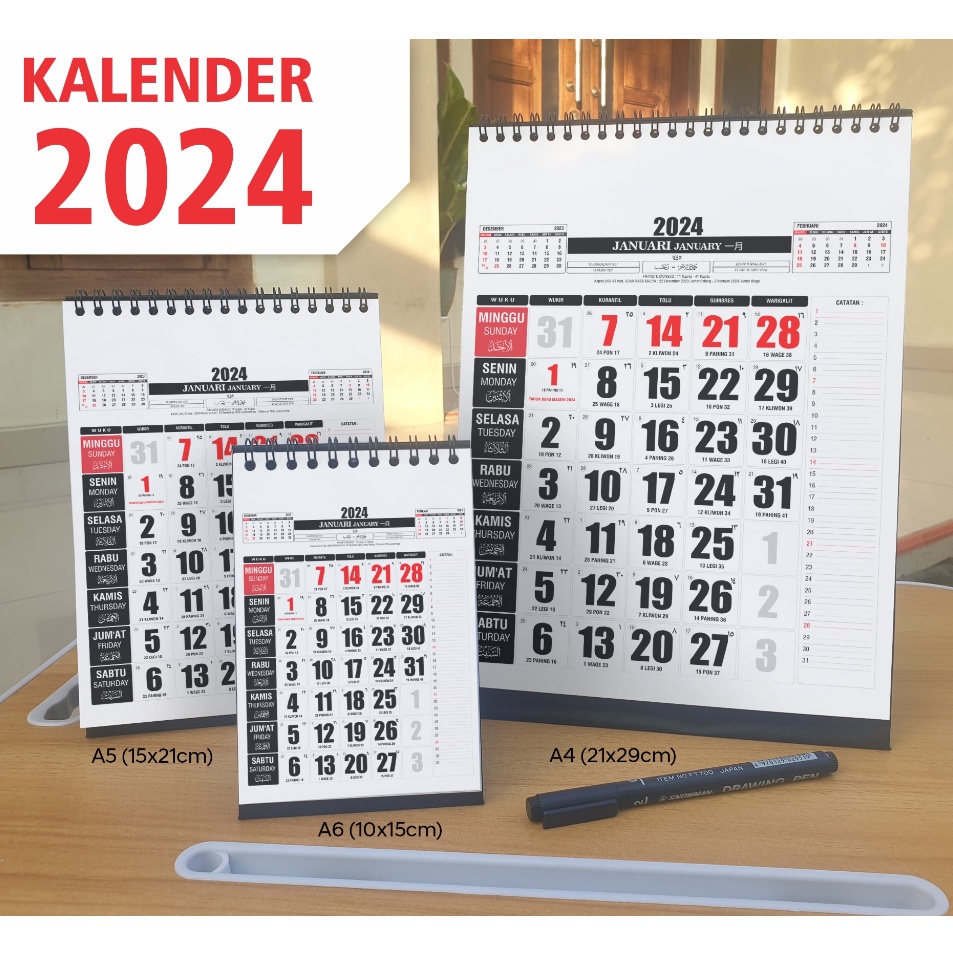

[KODE PRODUK IHYO87668] Kalender meja 2024 catatan 02, ukuran A6 A5 A4, dilengkapi dengan penaggalan jawa, pasaran, hijriyah, pranotomongso, kalender kerja 2024, kalender 2024
