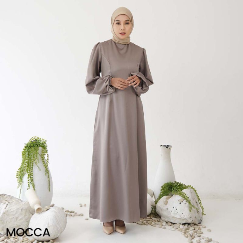 Dress satin zalwa l baju muslim gamis satin polos wanita