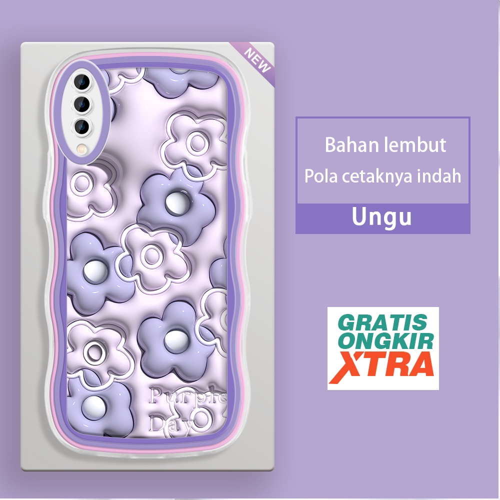 jinsouwe Samsung A33 A50 A51 A52 A50S A52S A53 A72 A73 5G Casing Ponsel  Pola Bunga ungu 3D  warna-w