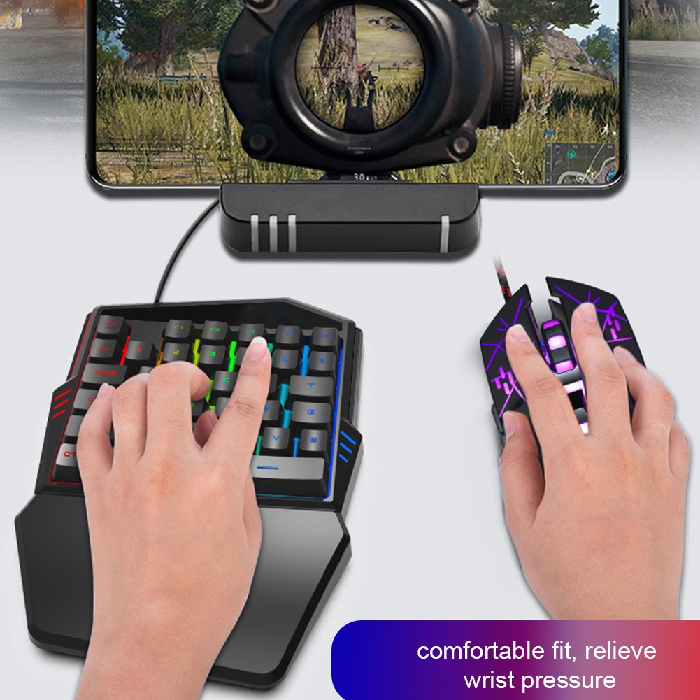 Keyboard Hp Android Game Hp Single Hand Gang RGB Keyboard Dan Mouse Set Keyboard + Mouse + Konverter