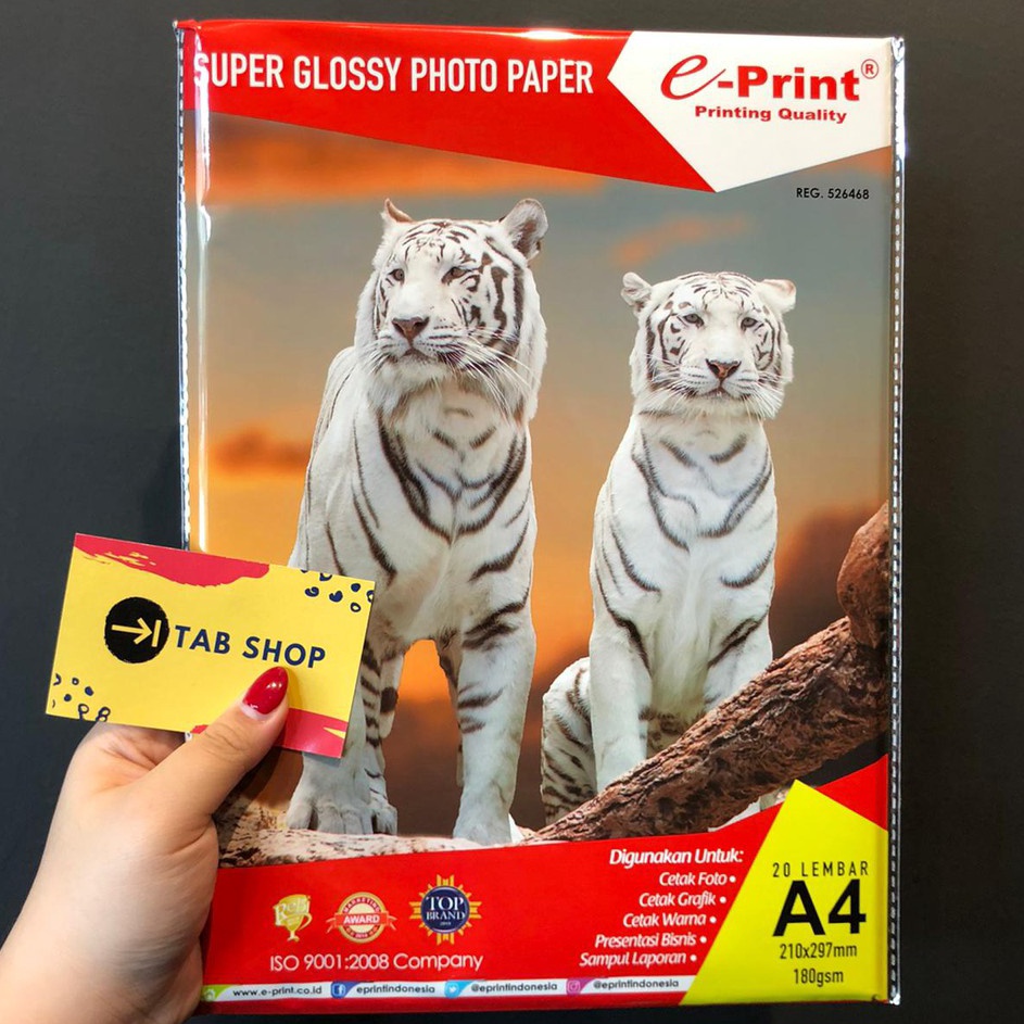 

[KODE PRODUK CJ77S5385] TAB SHOP - KERTAS FOTO A4 180 GSM - EPRINT SUPER GLOSSY PFOTO PAPER 180 GSM A4 20 LEMBAR