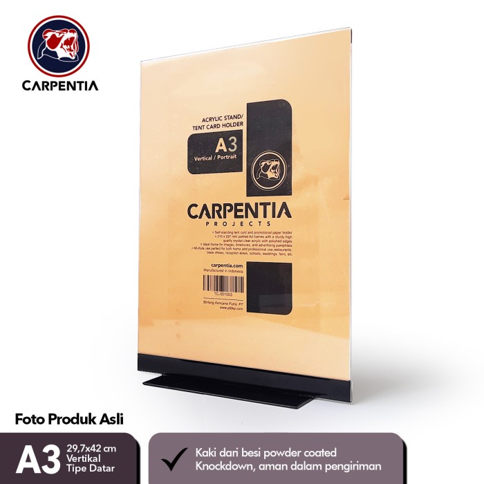 

Terlaris Carpentia Stand Akrilik Besi /Datar A3 Vertikal 29,7X42Cm /Menu Brosur