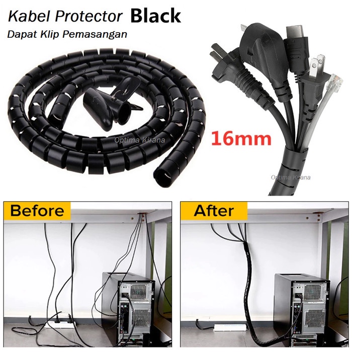 Terlaris Kabel Duct 16Mm Spiral Pembungkus Pelindung Wire Wrap Tube Rapi Lilit