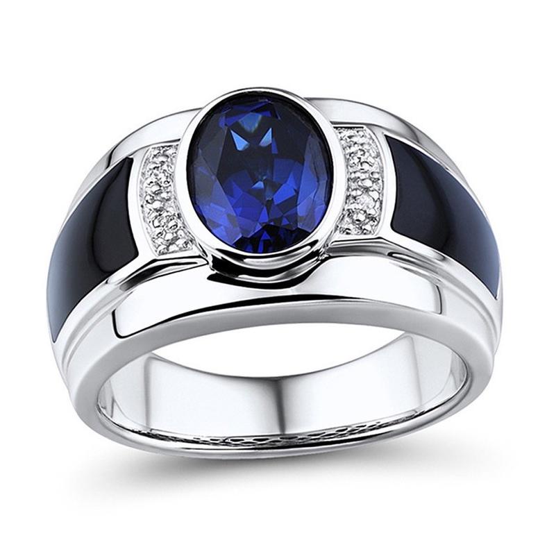 Terlaris Cincin Pria Batu Blue Saphire Cubic Zirconia Akik Safir Biru Royal Warna Ring Perak List Hi