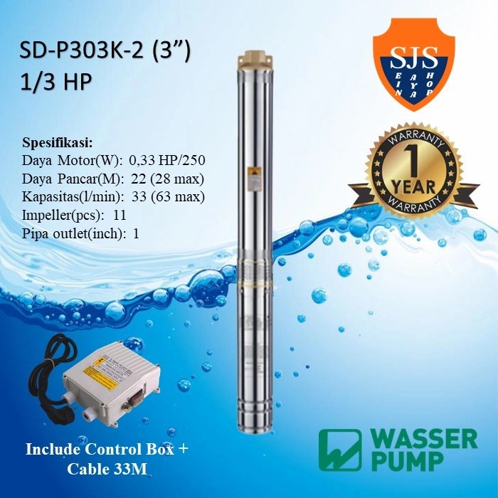 WASSER SD-P303K Submersible pump/Pompa Satelit 3" /3Inch 0.33HP