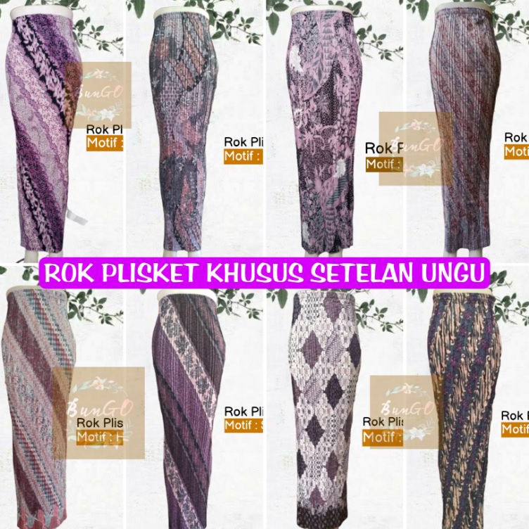 Stok terbaru  (BunGO) Rok Plisket Batik Setelan Ungu Lilac - Rok Purple - Bawahan Kebaya - Rok Lipit