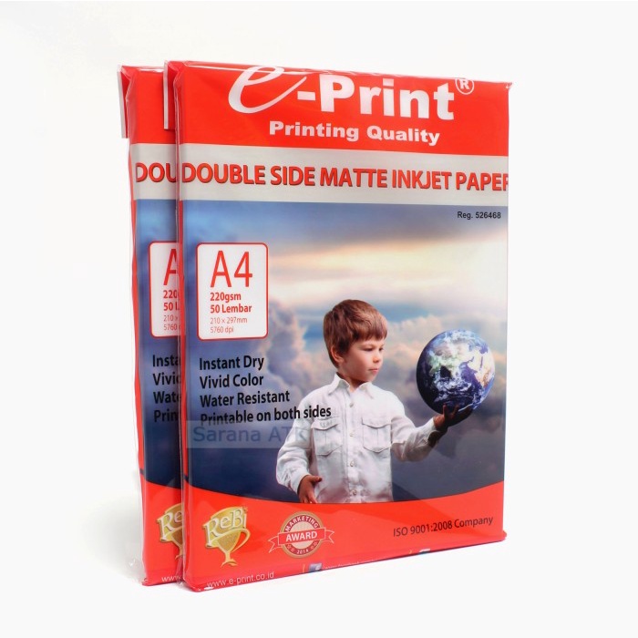 

Terlaris Eprint Photo Paper D.Side Matte A4 220Gsm 50S [ Anak & Globe ] - Pack