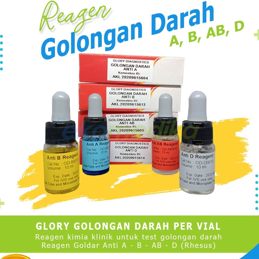 ✓ Reagen Golongan Darah Anti A, B, D, AB 10ml Glory Goldar Alat Tes Golongan Darah